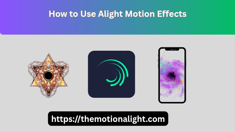 Banner for a guide on how to use Alight Motion effects, showing the app logo and an example of motion graphics.